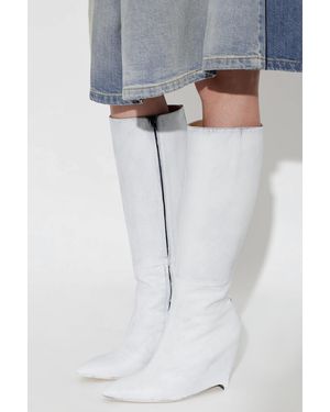 Maison Margiela Leather Wedge-Heeled Boots - Gray