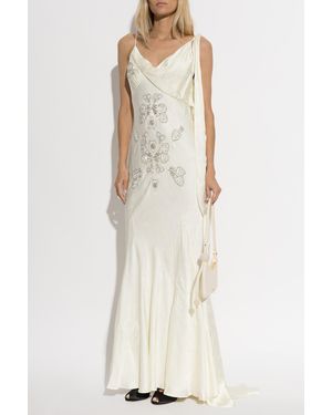 Self-Portrait Satin Dress With Appliqués - Natural