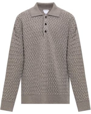 Bottega Veneta Wool Polo Shirt With Long Sleeves - Grey