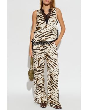 Ganni Animal Print Pants - Metallic