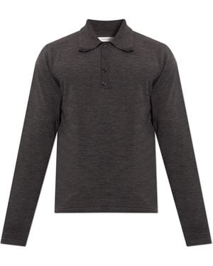Lemaire Wool Polo Shirt With Long Sleeves - Black