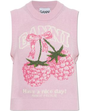Ganni Vest With Logo - Pink