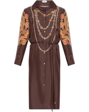 Versace Silk Dress With "The Lover" Print - Brown