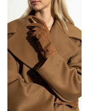 Moschino Suede Gloves With Embroidered Logo - Brown