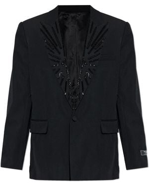 Balmain Wool Blazer With Shimmering Appliqués - Black