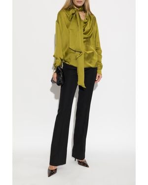 Balmain Silk Shirt With Decorative Tie - Yellow