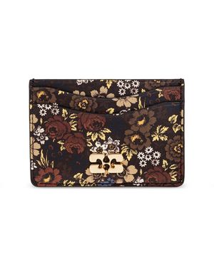 Ganni Card Case With Floral Motif - Black