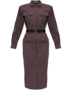 Self-Portrait Dress With A Waist Belt - Brown