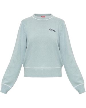 KENZO Wool Sweater With Appliquéd Logo - Blue