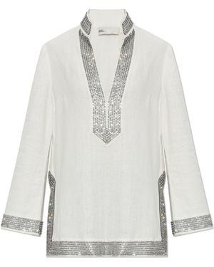 Tory Burch Tunic With Shimmering Crystals - White