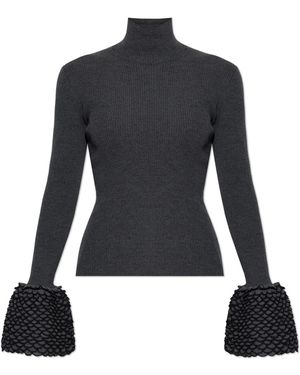 McQueen Wool Turtleneck With Decorative Sleeves - Blue
