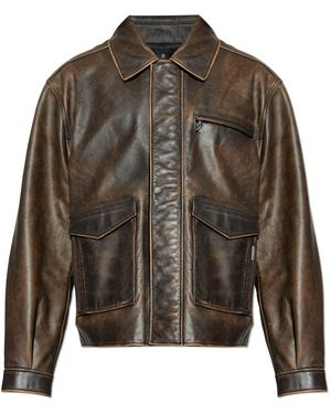 Represent Leather Jacket With 'Vintage' Effect - Brown