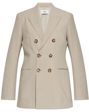Ami Paris Double-Breasted Blazer - Natural