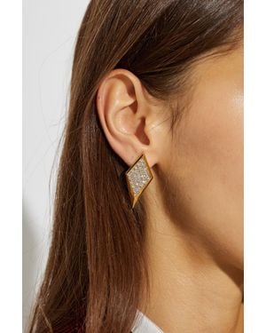 Versace Brass Earrings With Shimmering Crystals - Brown