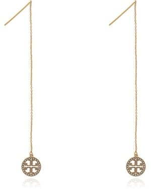 Tory Burch Long Earrings With Shimmering Crystals - White