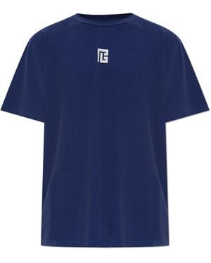 Balmain T-Shirt With Embroidered Logo - Blue