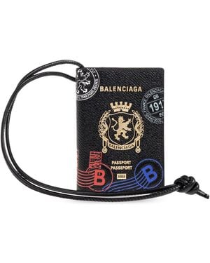Balenciaga Leather Card Holder On A Strap - Black