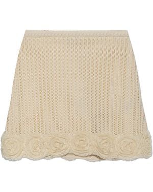 Self-Portrait Short Skirt With Floral Motif - Natural