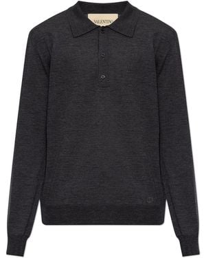 Valentino Garavani Wool Long-Sleeve Polo - Black
