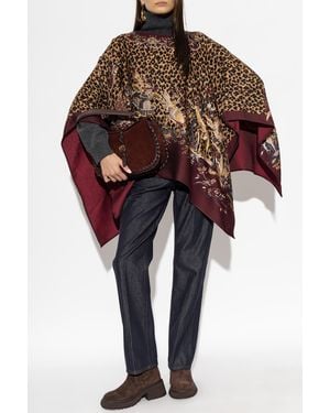 Etro Wool Poncho With Animal Motif - Red