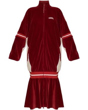 LACOSTE RUNWAY Velour Dress With Logo - Red