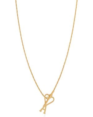 Ami Paris Necklace With Logo Pendant - Metallic