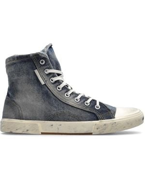 Balenciaga Paris Distressed Denim High-top Trainers - Blue