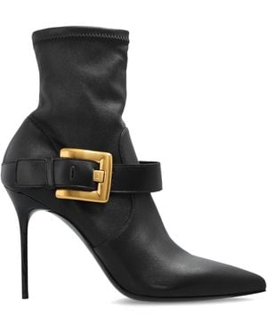 Balmain Leather Heeled Ankle Boots "Anthem" - Black