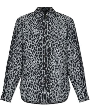 Versace Silk Shirt With Animal Motif, - Grey