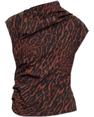 Ganni Back-Slit Top - Brown