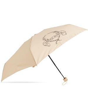 Moschino Small Folding Umbrella With Logo - Natural
