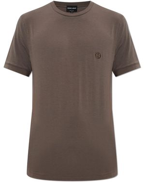 Giorgio Armani T-Shirt With Embroidered Logo - Brown