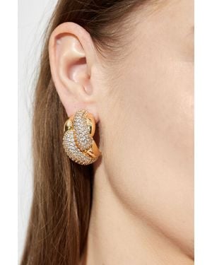 Self-Portrait Earrings With Shimmering Crystals - Brown