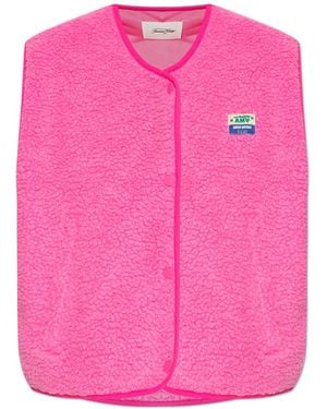 American Vintage Furry Vest With Logo Patch - Pink