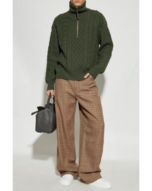 Loewe Wool Pants With A Check Pattern - Green