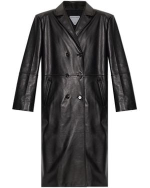 Bottega Veneta Leather Coat With Single Vent - Black