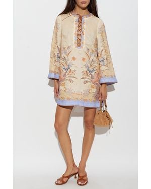 Zimmermann Linen Dress With Print - Natural