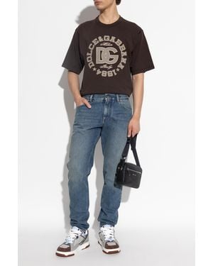 Dolce & Gabbana T-Shirt With Embroidered Logo - Blue