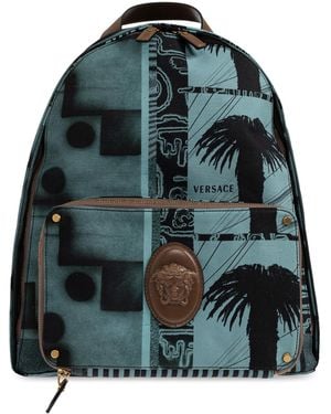 Versace Backpack 'Lou' With 'Sunset Palms' Print - Green