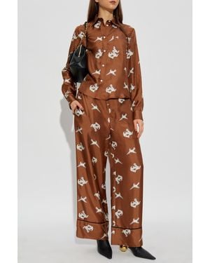 Marni Silk Pants With Print - Brown