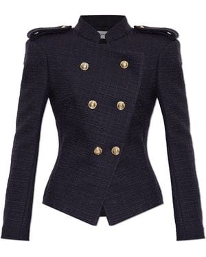 Balmain Tweed Blazer With Sewn-In Lapels - Blue