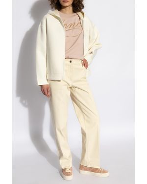 Moncler T-Shirt With Embroidered Logo - Natural