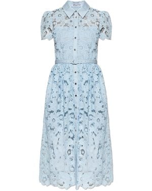 Self-Portrait Lace Dress With Belt - Blue