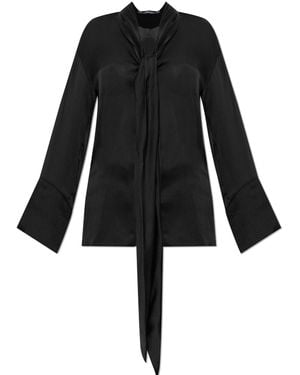 Balmain Silk Shirt With Decorative Scarf - Black