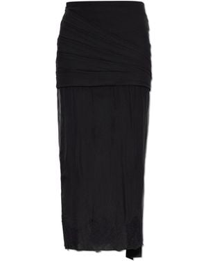 Valentino Garavani Silk Skirt With Lace Trim - Black