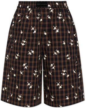 Ganni Floral Motif Shorts - Black