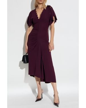 Victoria Beckham Dress With A Front Slit - Purple