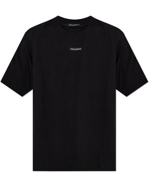 Dolce & Gabbana Cotton T-Shirt With Sewn Logo - Black