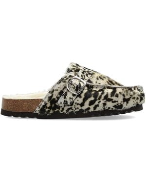Scholl Leather Slides 'Dakota Fur' - Black