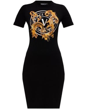 Versace Jeans Couture Dress With Print And Shimmering Sequins - Black